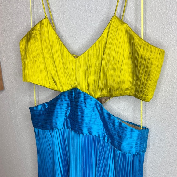 Amur Blue and Lime‎ Green Pleated Maxi Dress Elodie Gown - Picture 8 of 14